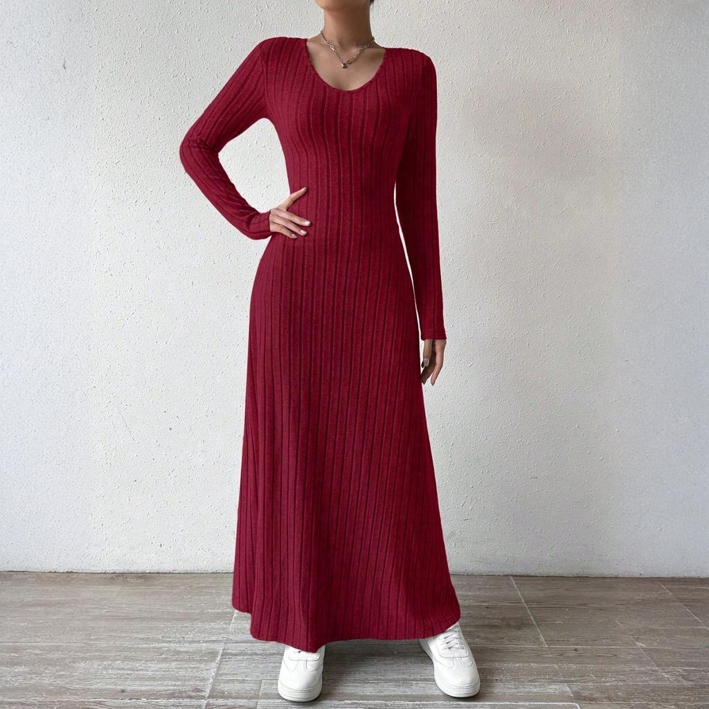 Women's Long Sleeve Dress Fall Casual T Shirt Loose Fit Pleated Front Dresses With Pockets