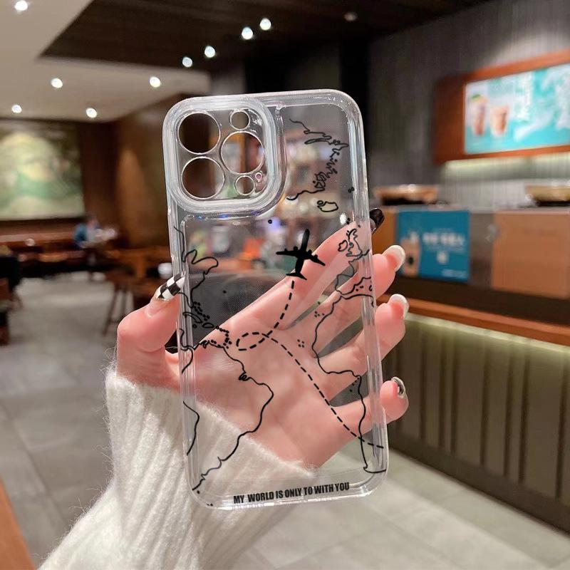 New Around the World UV Painted Transparent Mobile Phone Case Mirror All-inclusive Anti-drop Apple 17Promax Anti-drop Protective Case