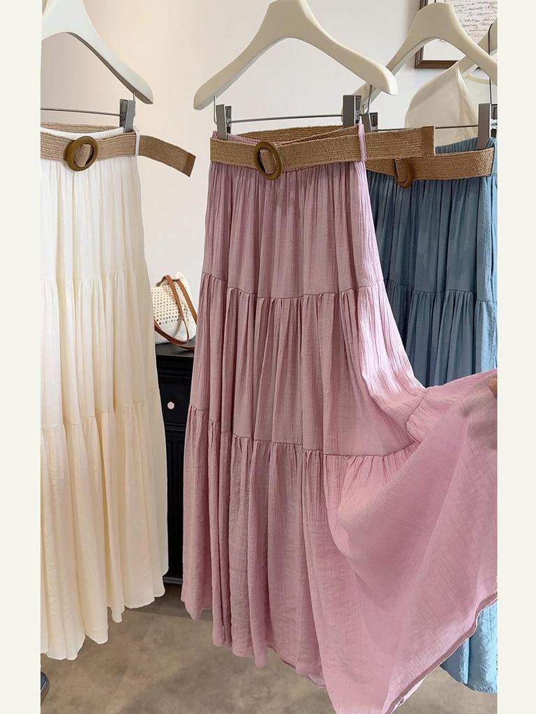 Women's High Waist French Ice Silk A-line Skirt - Early Spring Cotton Linen Umbrella Hem