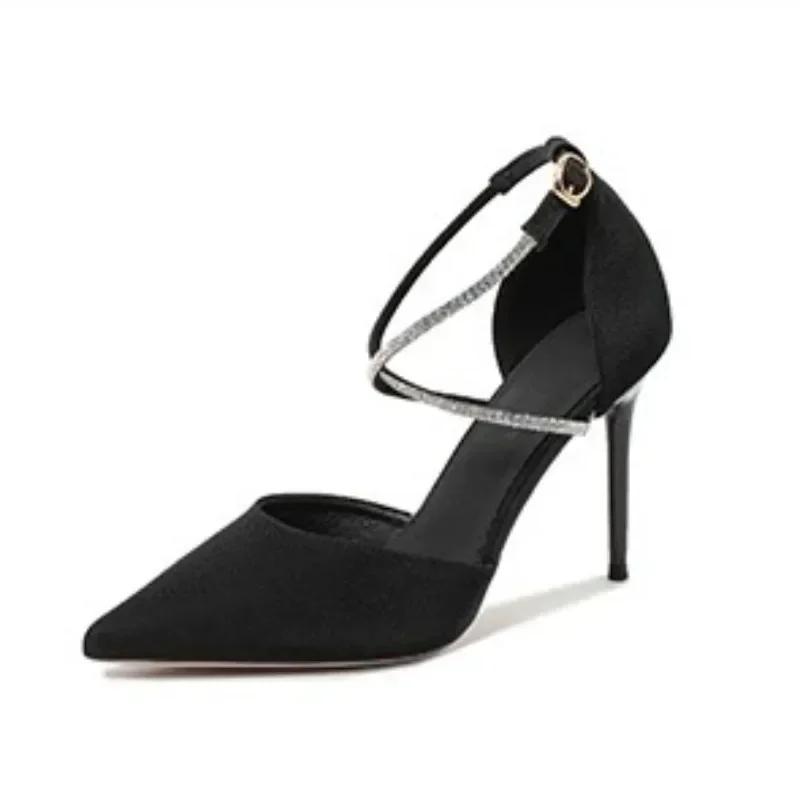 Modemarke Damen Pumps Mode Knöchelschnalle Super High Heels Sandale Damen Flach Partykleid Pumps Spitz Zehen Klobiger Absatz Damenschuhe