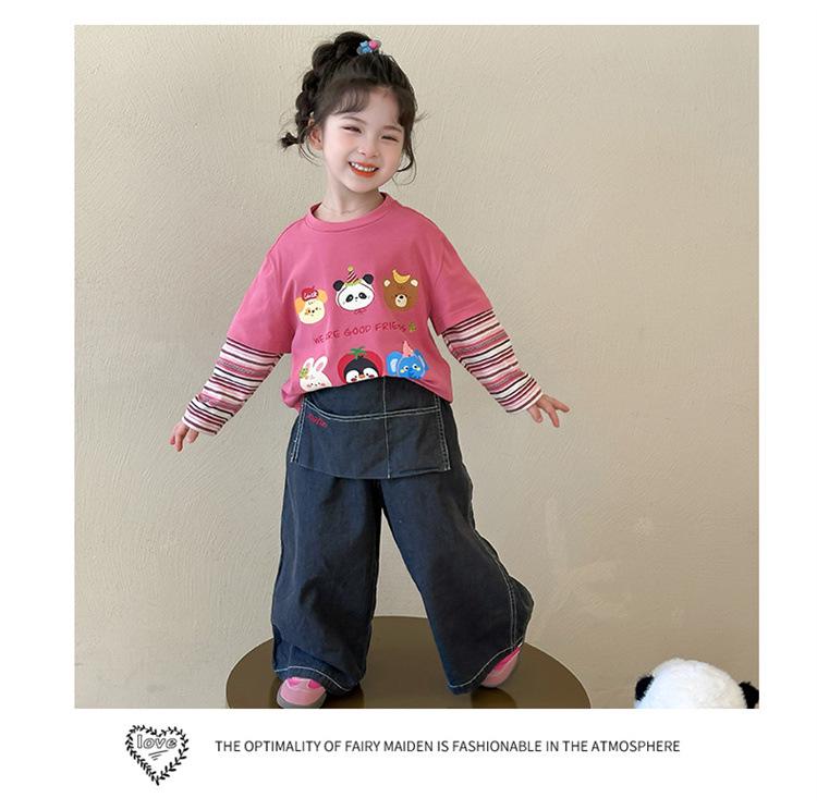 2025 Dziewczęca Wiosenno-Jesienna Koszulka z Długim Rękawem Udająca Dwuczęściową