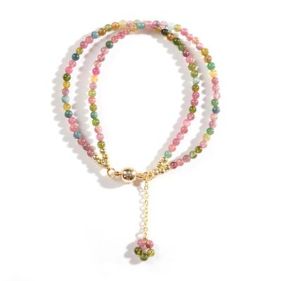 Elegant Copper Bracelet Featuring Rainbow Color Tourmaline Two Strand 3mm Beaded Chain Bangle for Comfortable Wear