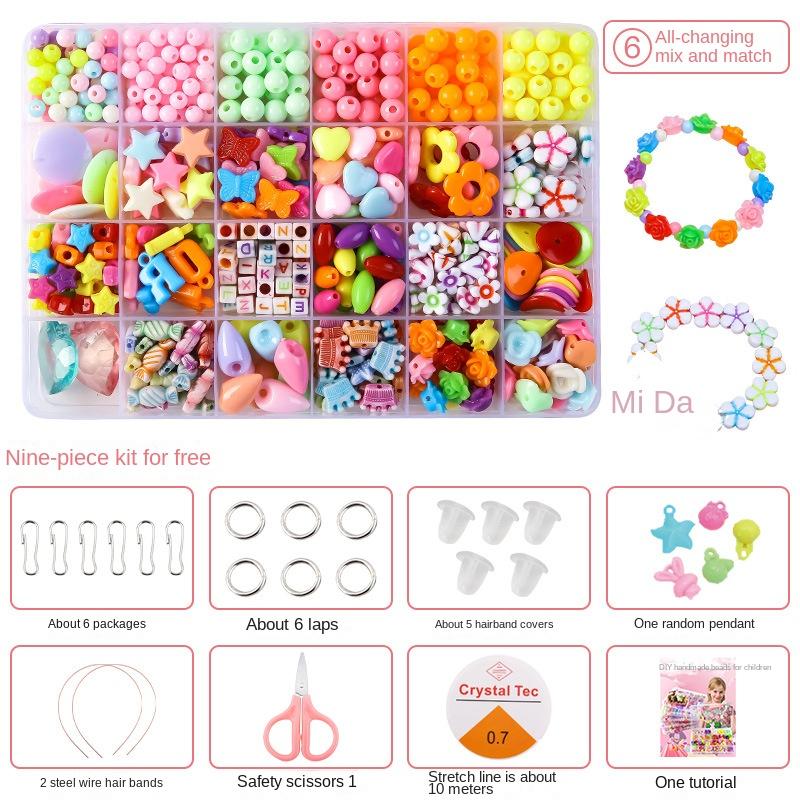 Children's Handmade Beaded Girls Wear Beads Educational Toys Diy Jewelry Bracelet Necklace Jewelry Around Beads Beads Set