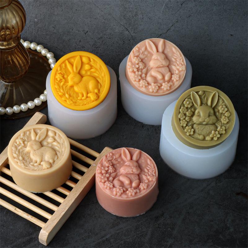3D Relief Flower Rabbit Silicone Soap Mold DIY Easter Bunny Resin Plaster Making Animal Chocolate Cake Mould Gift Home Decor