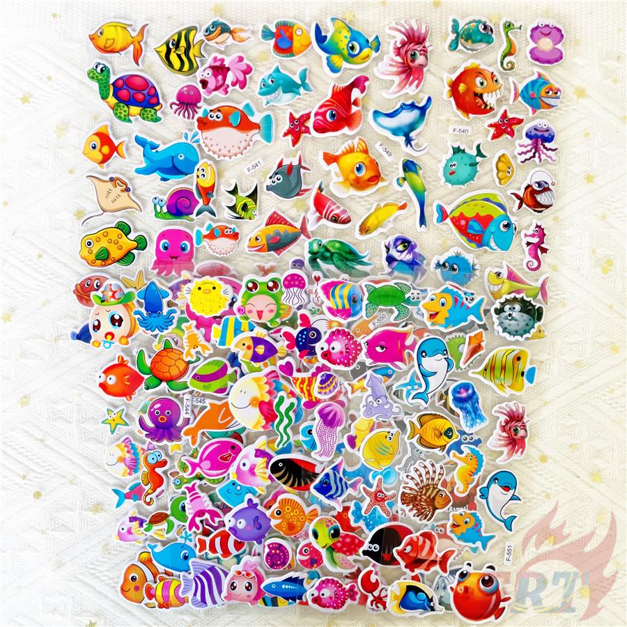 12Sheets/set Marine Animals Rewards Sticker Puffy Bubble Toys Stickers
