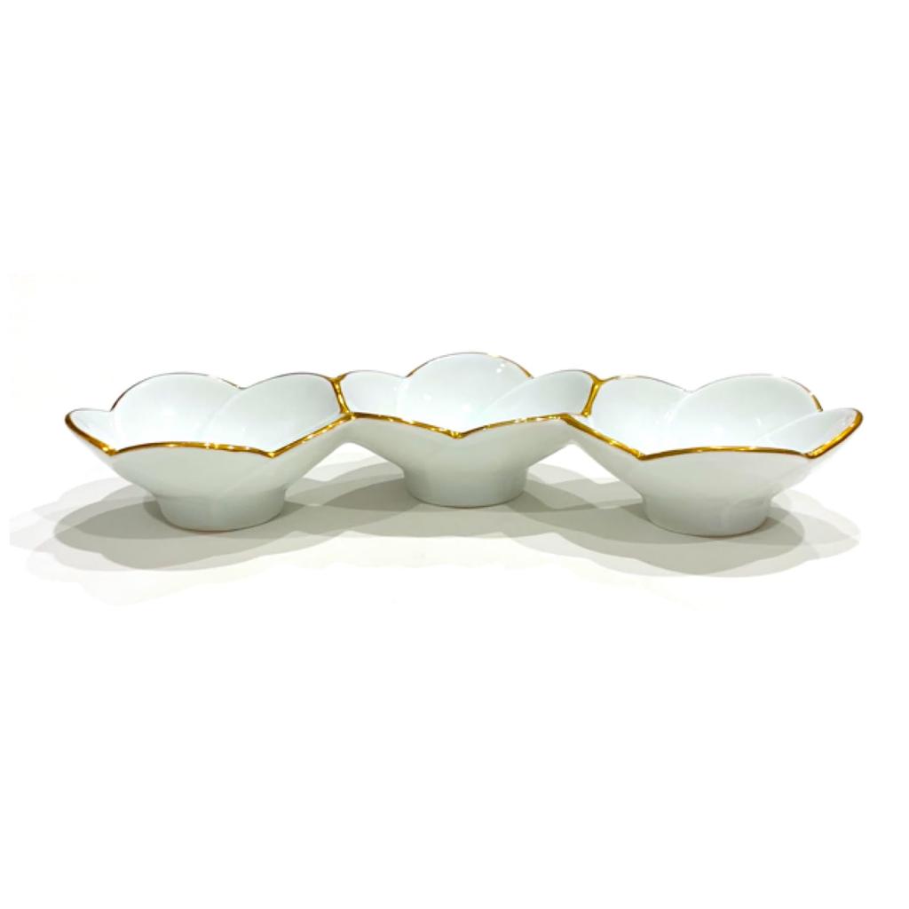 24 to 3 Plates, Small Bowls, Condiment Plates, Gold Wire, Plum-Shaped Triple Small Bowls