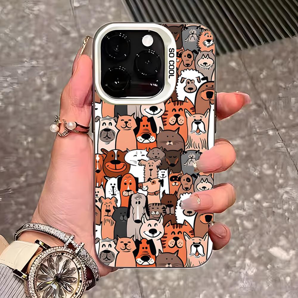 Cute Cartoon Cats And Dogs Phone Case For IPhone 17 Pro Max 16 15 14 13 11 12 Mini Xs Xr 8 Plus Se Color Silver Cover