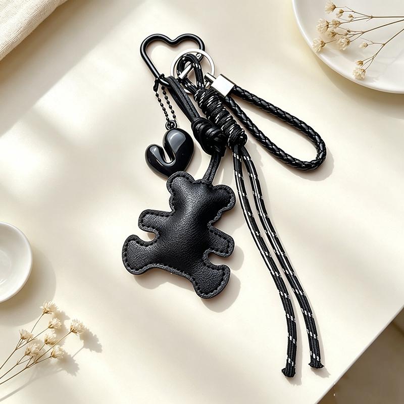 Yogodlns Cute PU Leather Bear Bag Pendant Bear Shape Cartoon Keychain Soft Stuffed Bag Charm Ornament Decoration