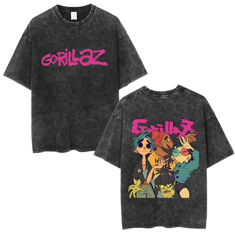 Washed Vintage Rock Band Gorillaz The Now Now Album Graphic Tshirts Men Women Clothing Hip Hop Punk Oversized Crewneck T Shirts