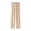 2025 New High-waisted Drawstring Women's Pants, Embroidered Ice Silk Casual Pants, Loose Straight-leg Pants