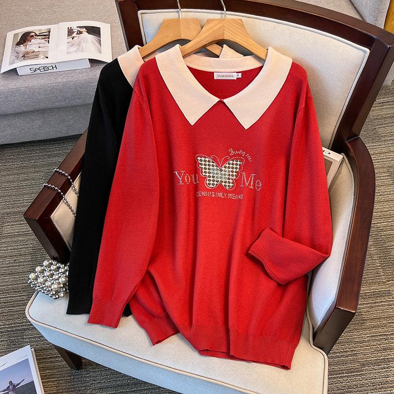 

Plus Size Women s Pullover Sweater, Bust 150/160, Lapel Base Layer, Knitted for 200/300 lbs. 6XL чорний