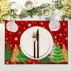 4pcs/6pcs, Christmas Tree Placemats, Snowflake And Christmas Tree Pattern Red Background Linen Table Mats, Suitable for Winter Dining Tables, Kitchens