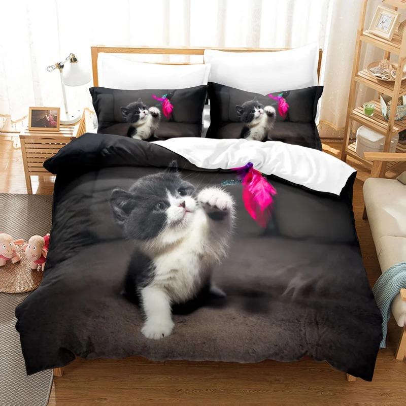 Dropshipping Bed Linens Sets Duvet Covet Pillowcases Bedroom Bed Cover Set 2-3 Pcs Ropa De Cama 3d Pet Cat Cute Bed Set 150x200