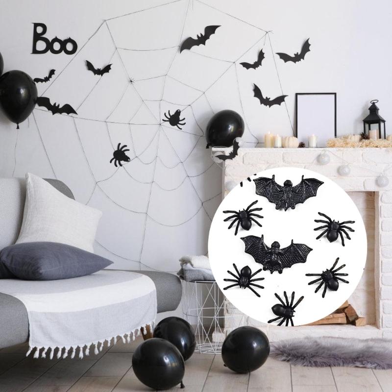 Mini Halloween Bats Spiders Plastic Decorations Realistic Detail Safe User friendly Holiday Party Supplies Indoors Outdoor Decoration
