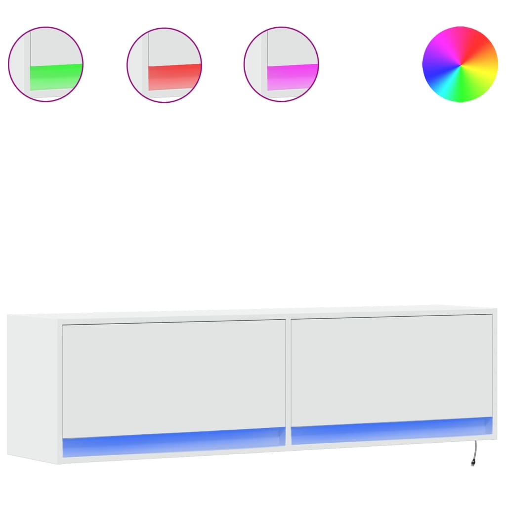 Ścienna Szafka Tv Z Led, Biała, 140X31X38 Cm