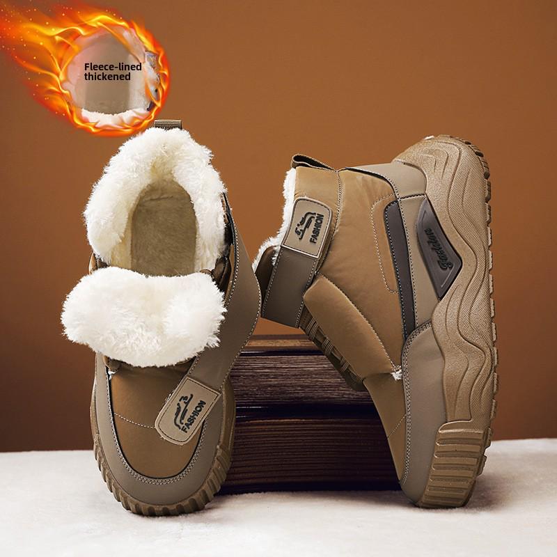Men's Northeast Waterproof Leather Snow Boots with Fur Lining - Warm, Non-slip, Winter Cotton Shoes