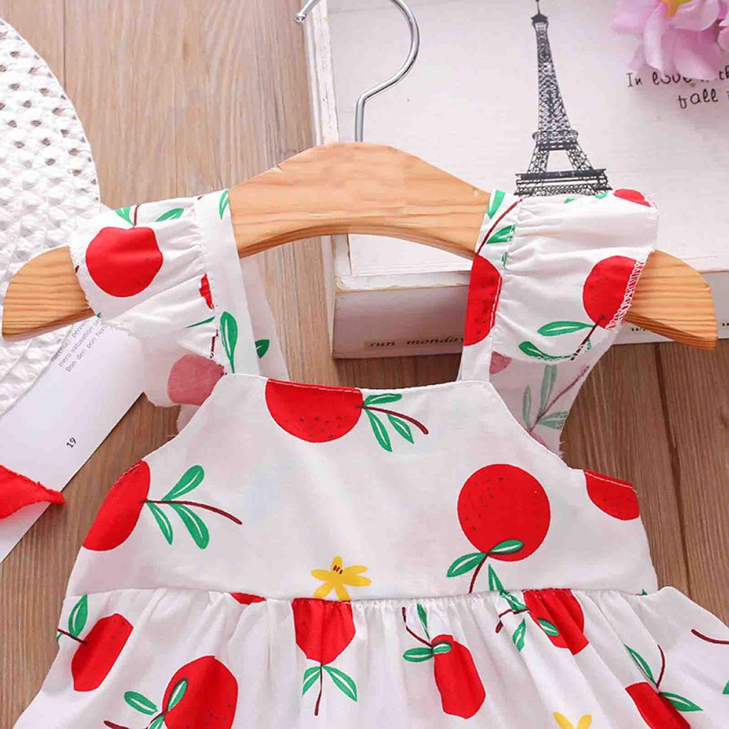 Kleinkind Baby Kinder Mädchen Hosenträger Zitrone Druck Prinzessin Kleid Hut Outfits