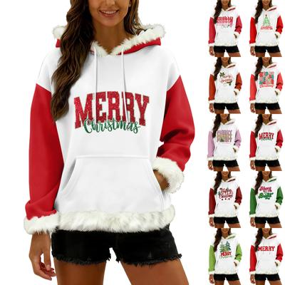 Women's Christmas Print Colorblocked Loose Casual Hoodie