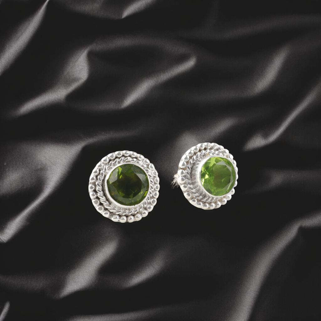 Peridot Gemstone 925 Sterling Silver Jewelry Handmade Round Stud Earrings 0.5" EE-128-11
