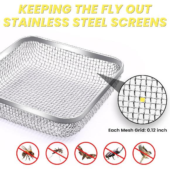 SheeChung RV Furnace Vent Screen, Flying Ect Screen Water Heater Cover For Camper, 4.5 X 4.5 X 1.3 Inch, Stainless Steel Screen With Tallation Tool &