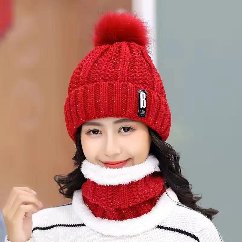 Women's Winter Korean Wool Hat with Velvet, Thick Scarf, and Knitted Ear Protection for Warmth and Style While Biking