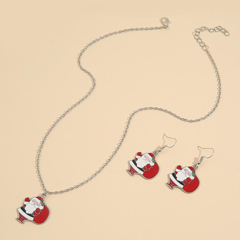 Santa Claus Pendant Earrings & Necklace Set: Festive Women's Jewelry