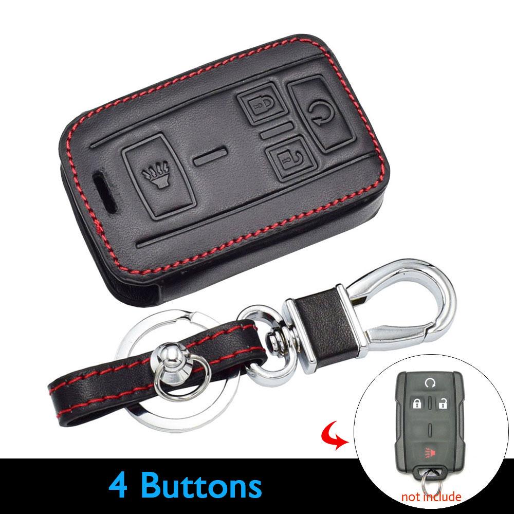 Leather Car Key Cover Bag For Chevrolet Silverado Suburban Colorado Tahoe Gmc Canyon Sierra Yukon    Remote Fob Case