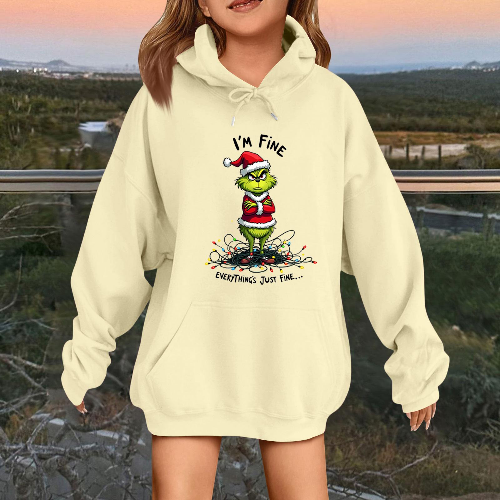 

Children s Fashionable Casual Long-sleeved Loose Christmas Print Pullover Hooded Sweatshirt 120 бежевый