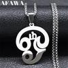 Yoga Tamil Om Symbol Anhänger Halskette Herren Damen Edelstahl Silberfarbe Indien Buddhismus Kette Halskette Schmuck Geschenk N8089S02