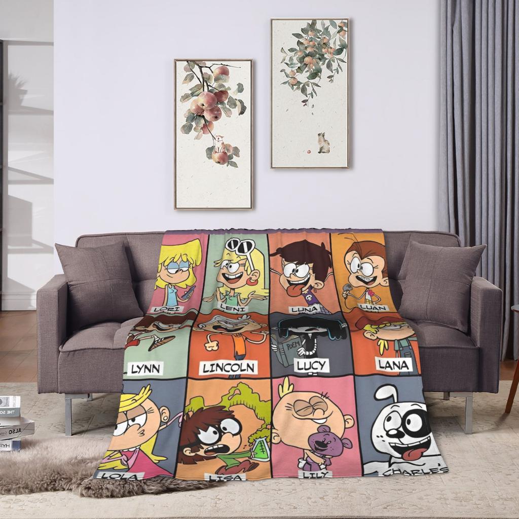 L-Loud Houses Familie Cartoon Plüsch Überwurf für Couch Sessel Sofa Bett Flugzeug Reise Flanell Tagesdecke Bettbezug