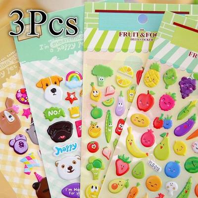 3 Feuilles Stickers 3D Bébé Bulle Feuille Stickers Bulle Dessin Animé Enfants Garçon Filles Mignon Autocollant Gonflé Cadeau Enfant Jouet(Couleur aléatoire)
