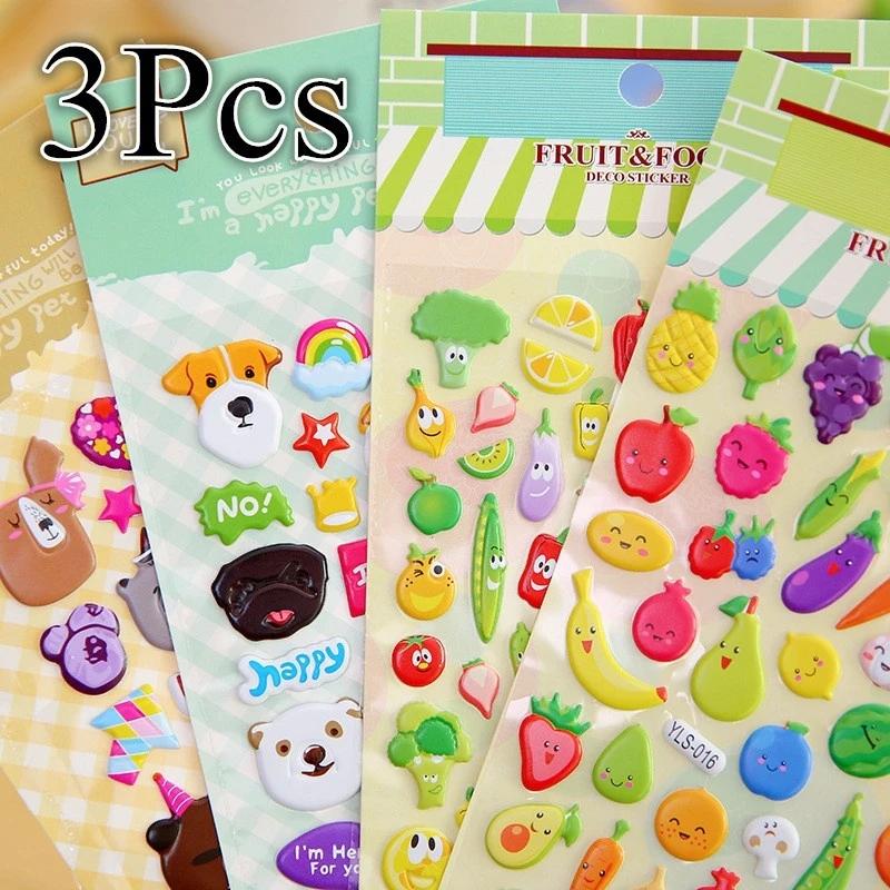 

3 Sheets 3D Baby Bubble Stickers Sheet Cartoon Bubble Stickers Kids Boy Girls Cute Puffy Sticker Children Gift Toy(Color Random)