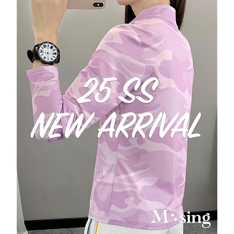 [M-Thing] Tops Thin Training Wear Camouflage Pattern Sweat Absorption Quick Drying Half Zip Golf Long Sleeve Mountain Climbing Ladies Spring Summer