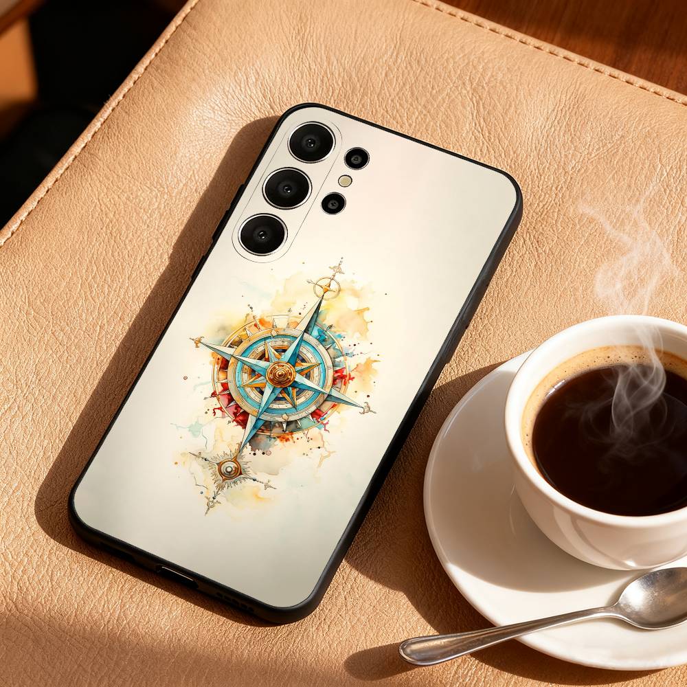 C-Compass S-Sailor Phone Case For Samsung S26,S25,24,23,22,30,21,10,9,Ultra,Plus,Lite,Black Soft Case