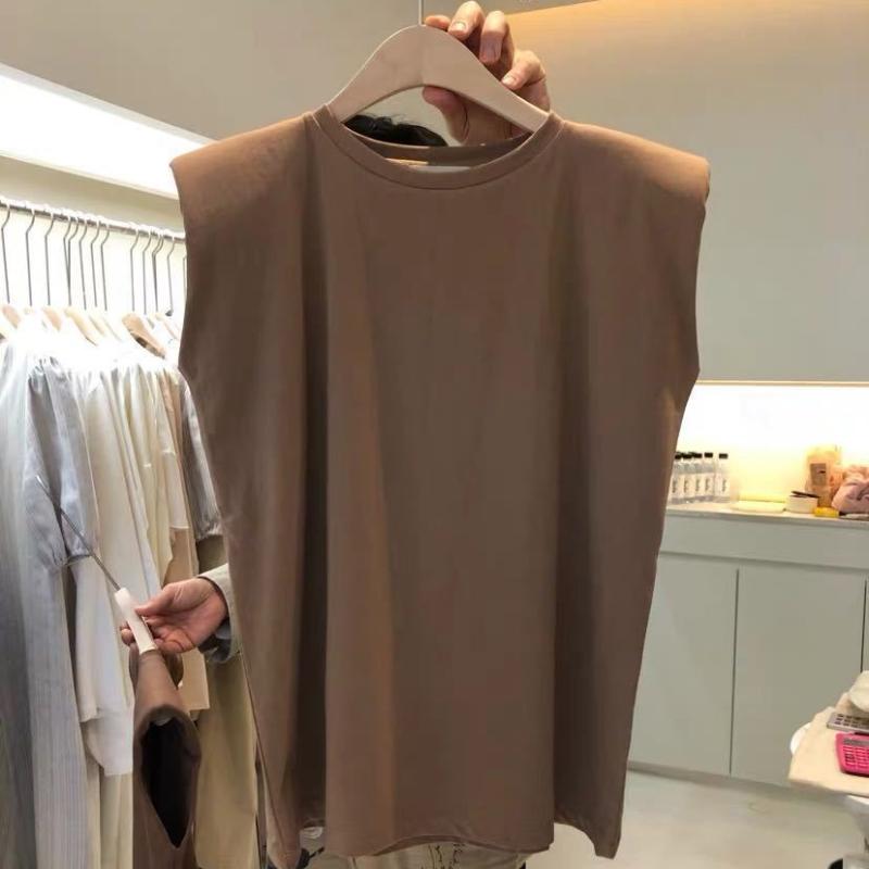 

Летняя футболка с круглым вырезом для женщин, широкие бретели, тонкая внутренняя, без рукавов, хлопок, однотонная, верхняя одежда, полиэстеровая майка 2XL кофейный