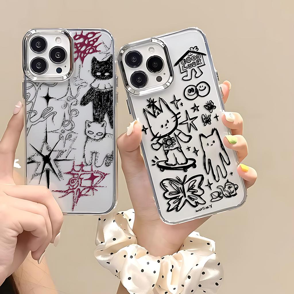 Black Cat Sketch Kitten Phone Case for Xiaomi Mi 15 14T 14 12T 11T 11 Poco M7 X7 X6 F5 F6 X5 GT Pro 4G 5G Transparent Soft Cover