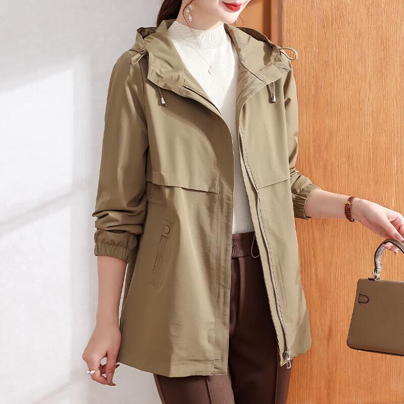 

Женский осенний плащ-ветровка средней длины с капюшоном Xuexi 3XL