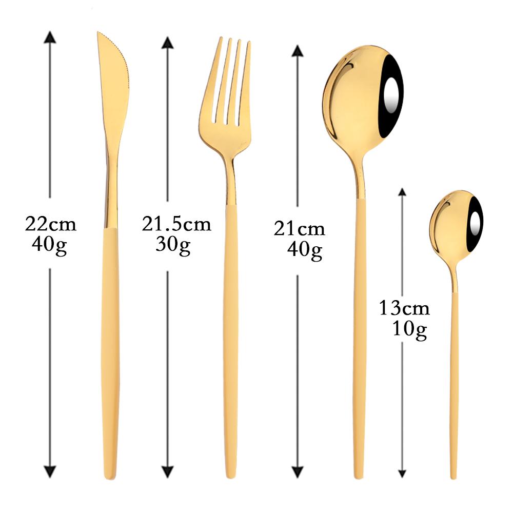 6People Luxury Gold Dinnerware Set Stainless Steel Tableware Set Knife Fork Spoon Flatware Cutlery Set Silverware Bright Light