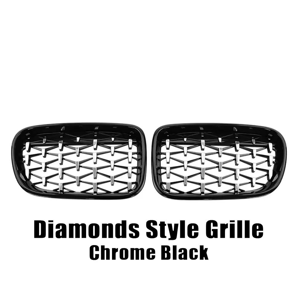 All Black Single Line Style Front Bumper Grilles For BMW X3 F25 2010-2013 Silver Diamonds Style Racing Double Slat Grills