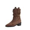 Coarse Heel Suede Pointed Western Cowboy Boots Women's 2025 Autumn and Winter New Retro Stacking Boots Fashionable Versatile Short Boots