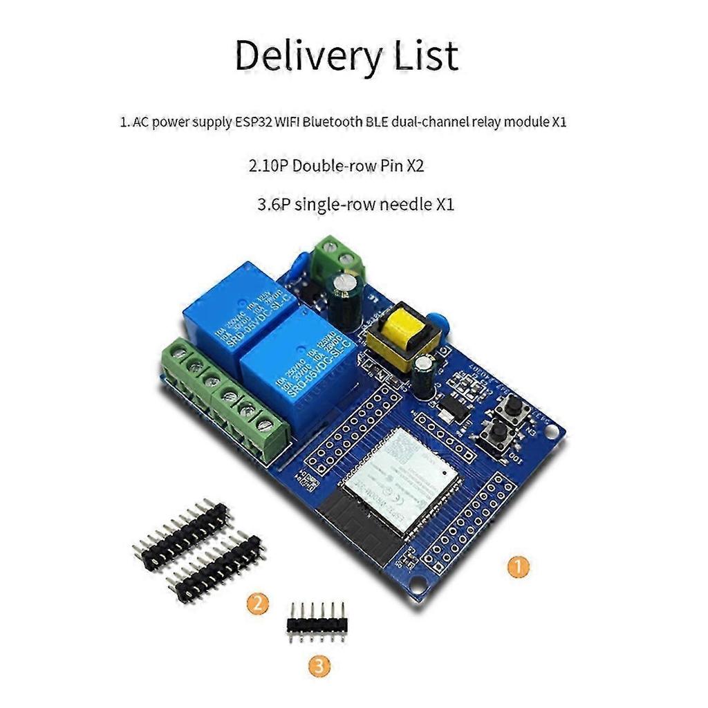ESP32 Dual Relay WiFi & Bluetooth Development Board with AC 220V Power Supply - Universal Compatibility