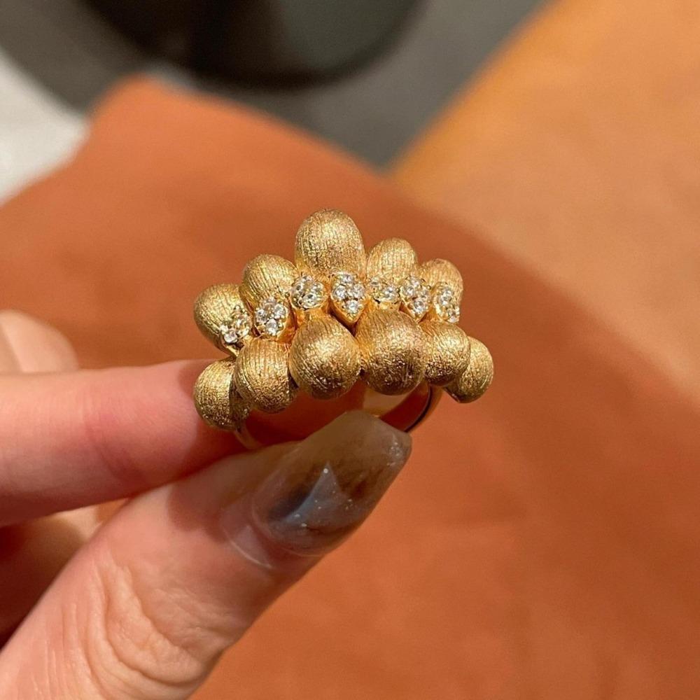 1 Elegant Adjustable Leaf French-Inspired Zircon Ring with Sparkling  Vintage Golden-Tone Design Open Ring