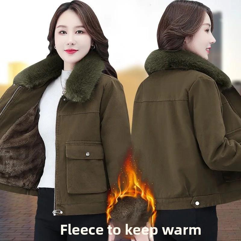 Women's Short Thickened Fleece Inner Open Cardigan Coat Winter Warm Outerwear Casual Loose Fit Cotton Jacket for Ladies