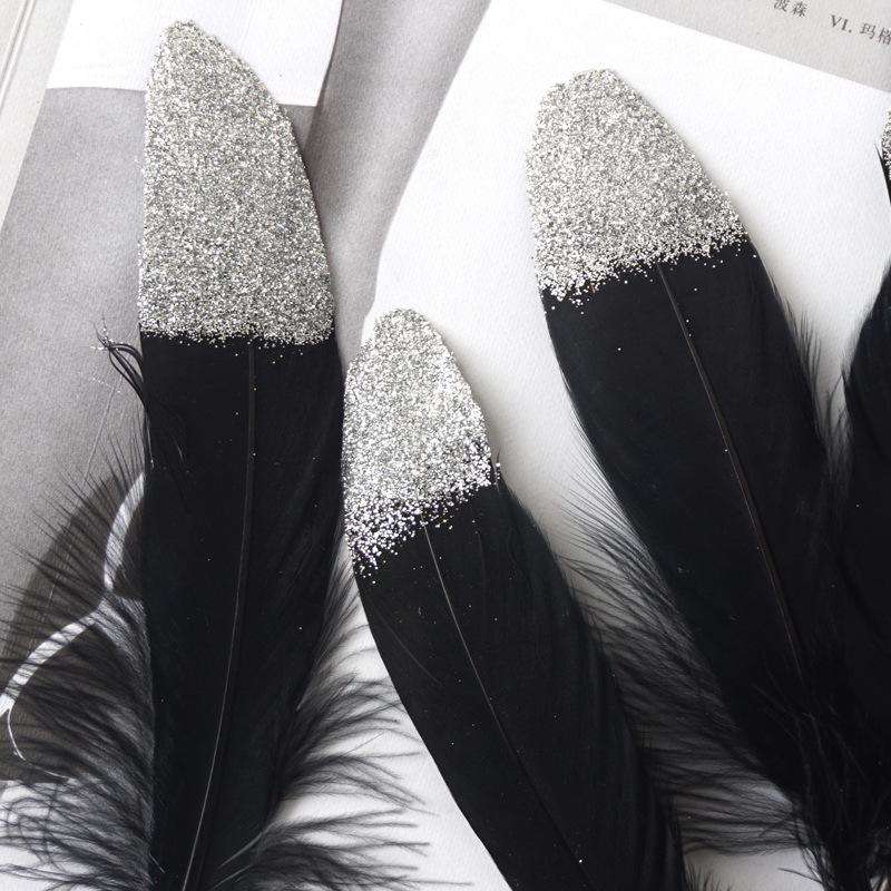 50Pcs Silver Feather Diy Handicraft Decorative Material Shooting Background Prop Spray Silver Feather Decoration Foreign Trade