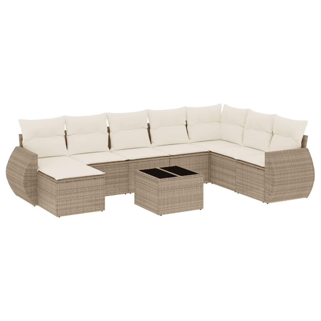 vidaXL 9 Piece Garden Sofa Set with Cushions Beige Poly Rattan