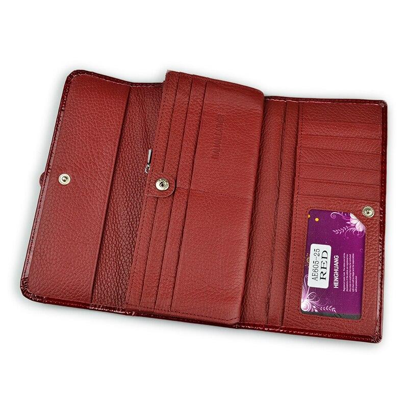Women Long Wallet Genuine Leather Wallets Red Aligator Pattern Cowhide Purse Three Fold Large Capacity Clutch Wallet Luxury