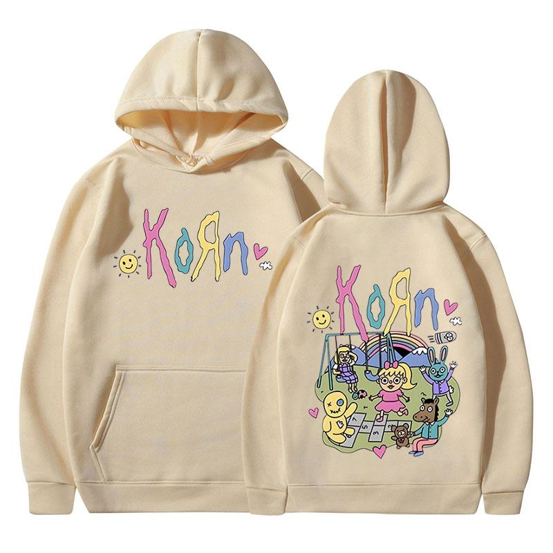 Felpa con cappuccio Korn Cartoon Rock Band Music Album Felpa oversize gotica in metallo vintage da donna con cappuccio streetwear a maniche lunghe