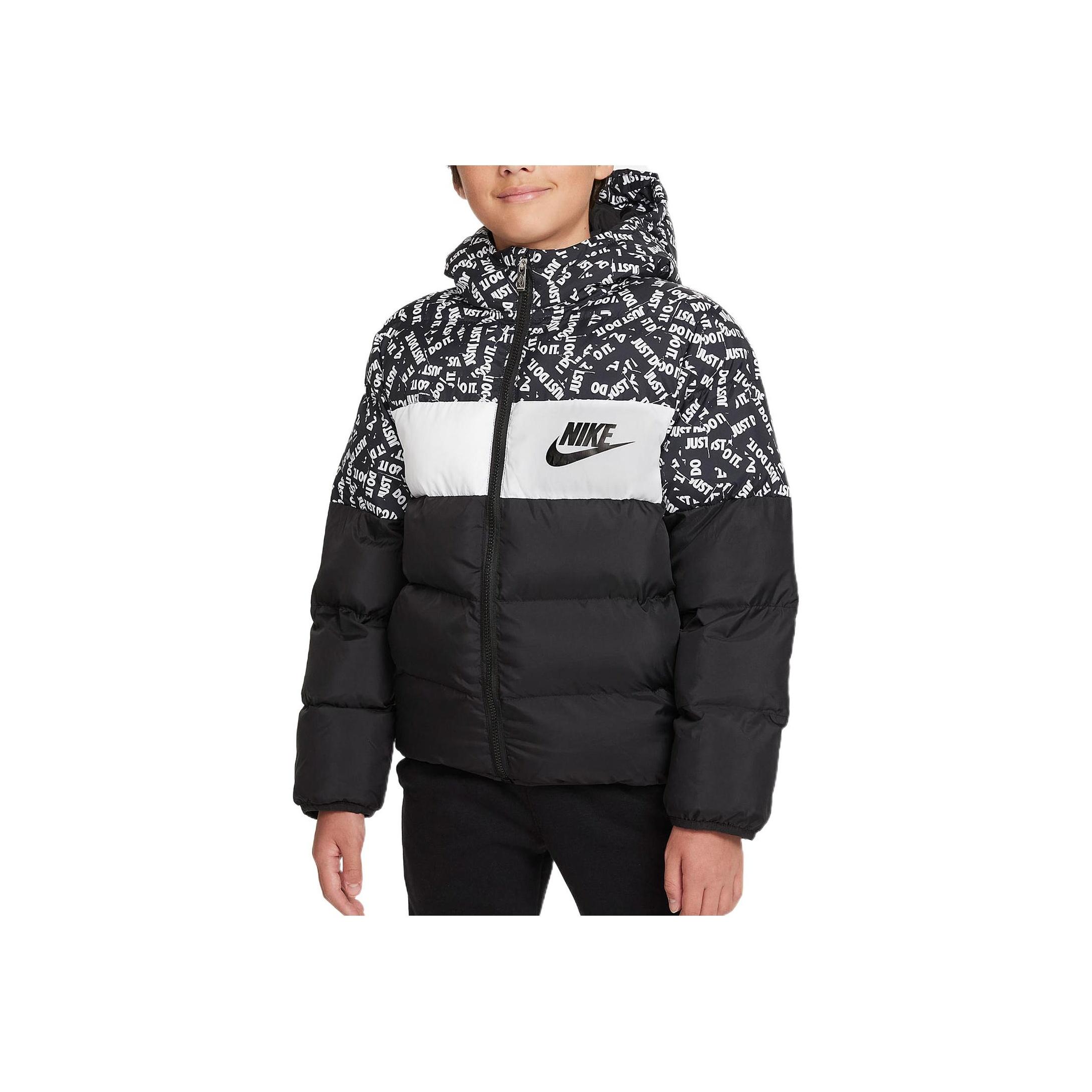 

Nike Cotton Jacket With Patchwork Design And Brand Logo Print Hooded Long Sleeve Kids Jackets Black HA5142-023 S