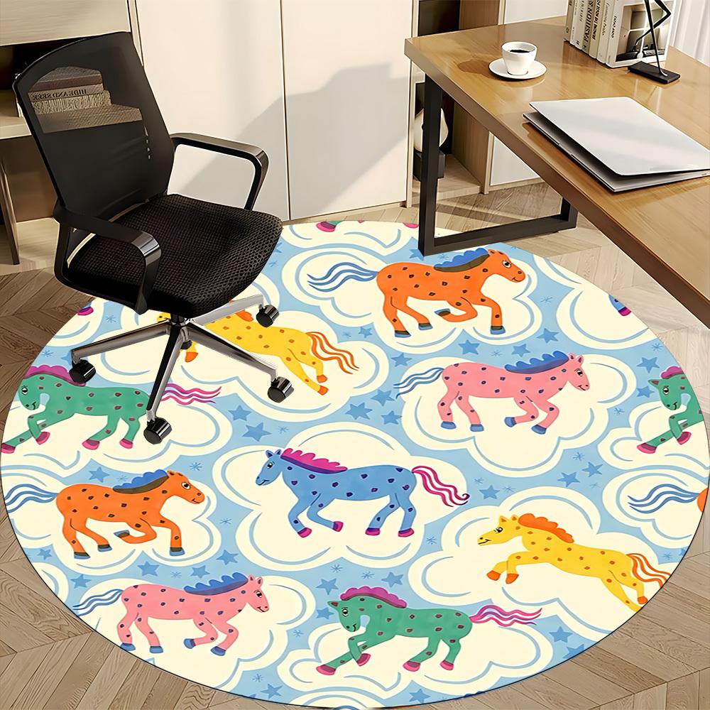 1pc Horse Pattern Office Round Rug, Non-slip, Soft and Durable Office Rug for Interior Decoration, Perfect for Office, Beautiful Decoration yy26032304
