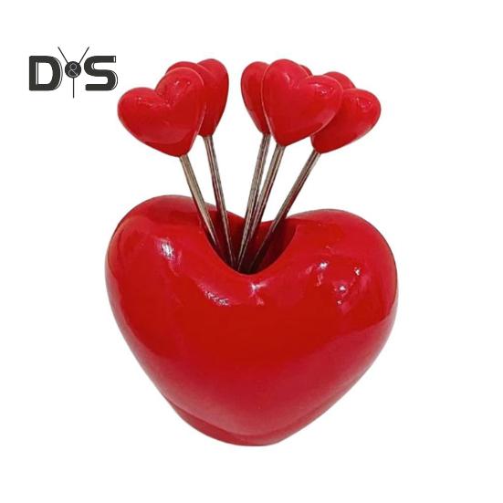 

Набор из 5/10 вилок для фруктов в форме сердца, десертов, тортов, закусок, с держателем Love, многоразовые кухонные принадлежности B